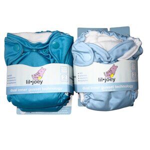 Lil Joey Cloth Diapers Newborn Preemie AIO 2-Pack Dual Gusset Blue Polyurethane